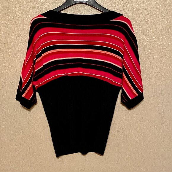 Vintage AGB Boat Neck Lightweight Knit Top Striped Reds/Pinks/Black Size (XL) - Picture 2 of 9